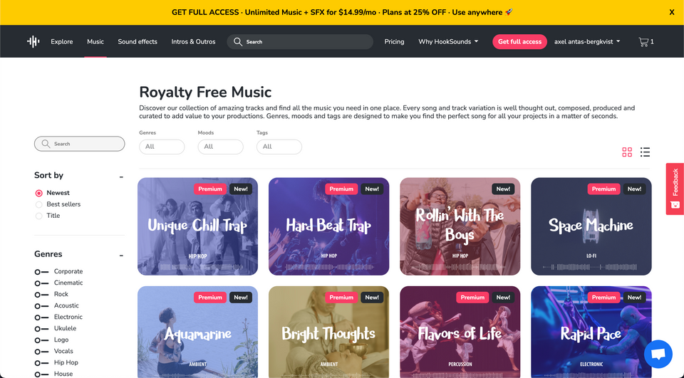 Review of Hooksounds platform for royalty-free music